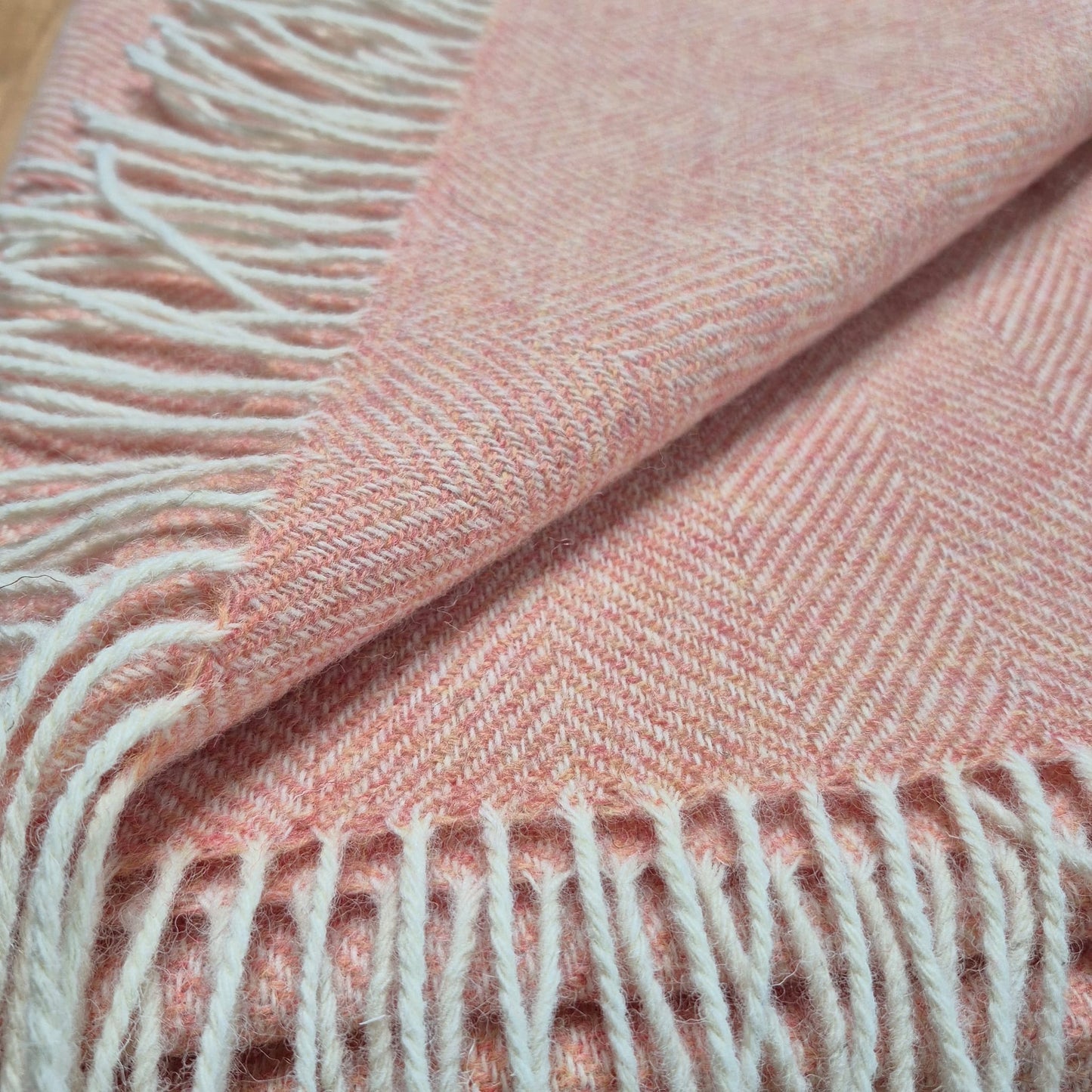 Pure Wool Throw Blanket | Herringbone | August Peach