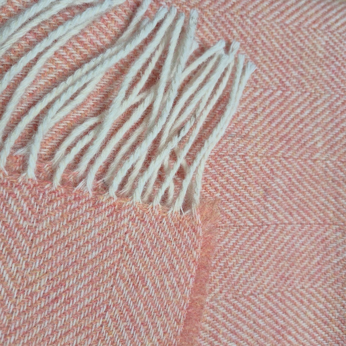 Pure Wool Throw Blanket | Herringbone | August Peach