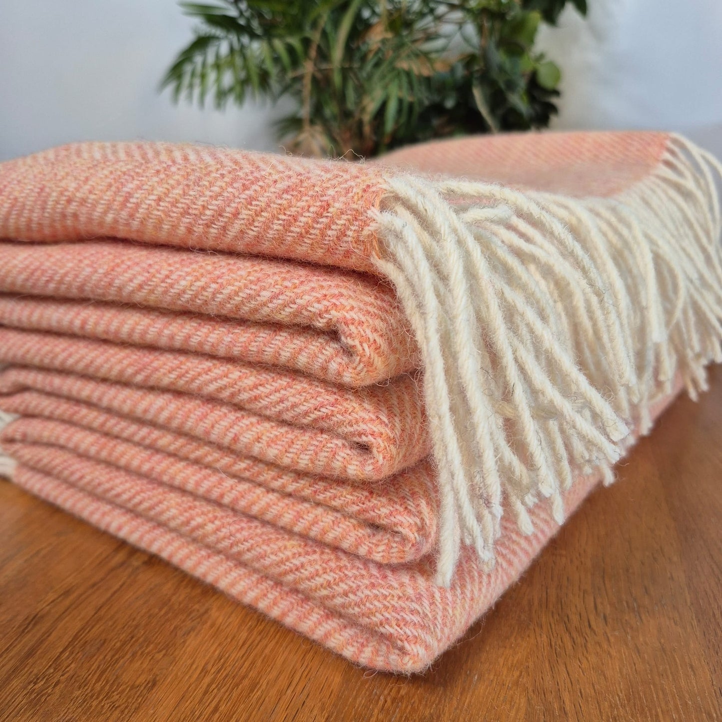 Pure Wool Throw Blanket | Herringbone | August Peach