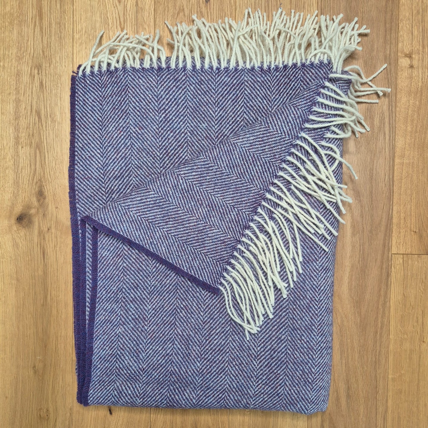 Pure Wool Throw Blanket | Herringbone | Violet