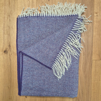 Pure Wool Throw Blanket | Herringbone | Violet