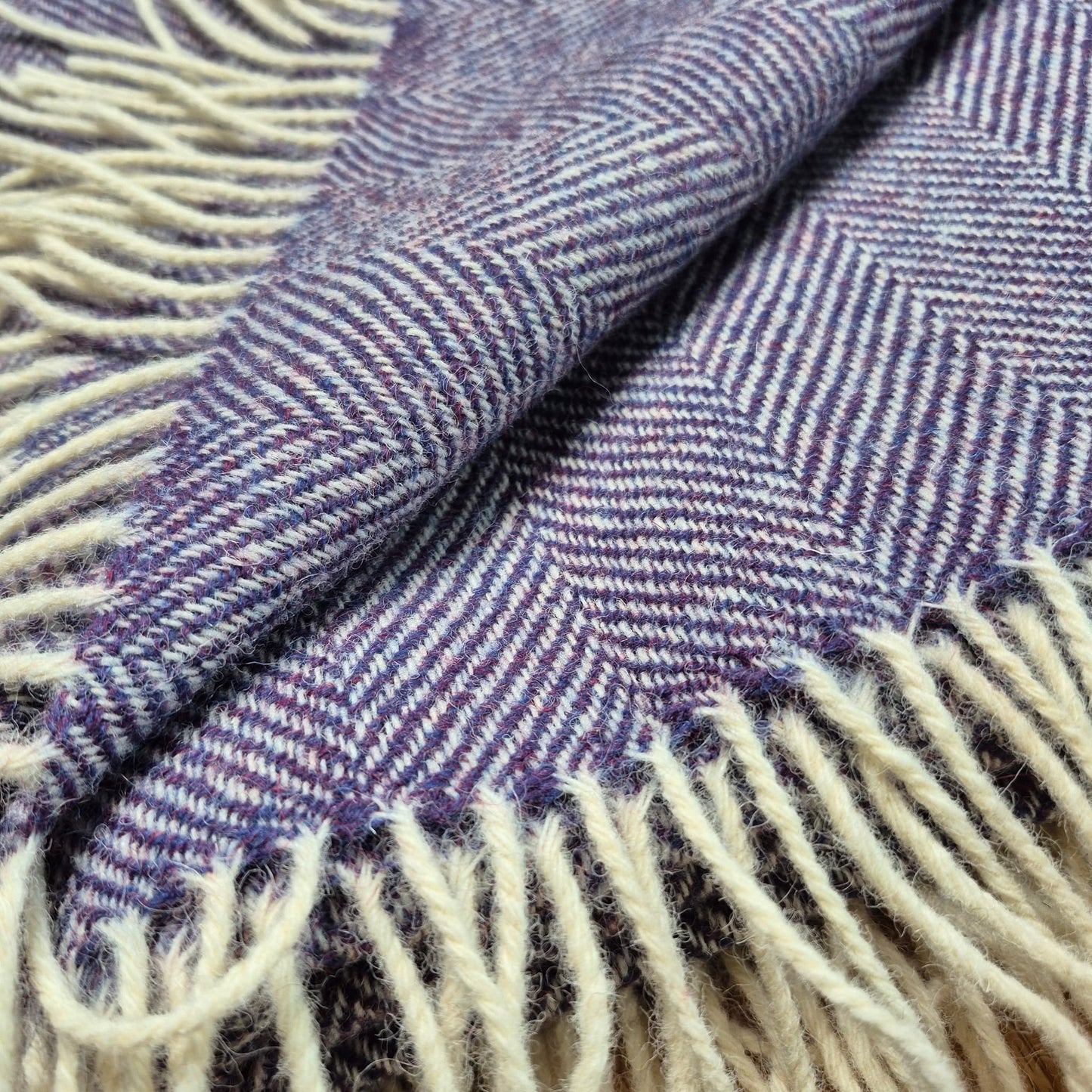 Pure Wool Throw Blanket | Herringbone | Violet
