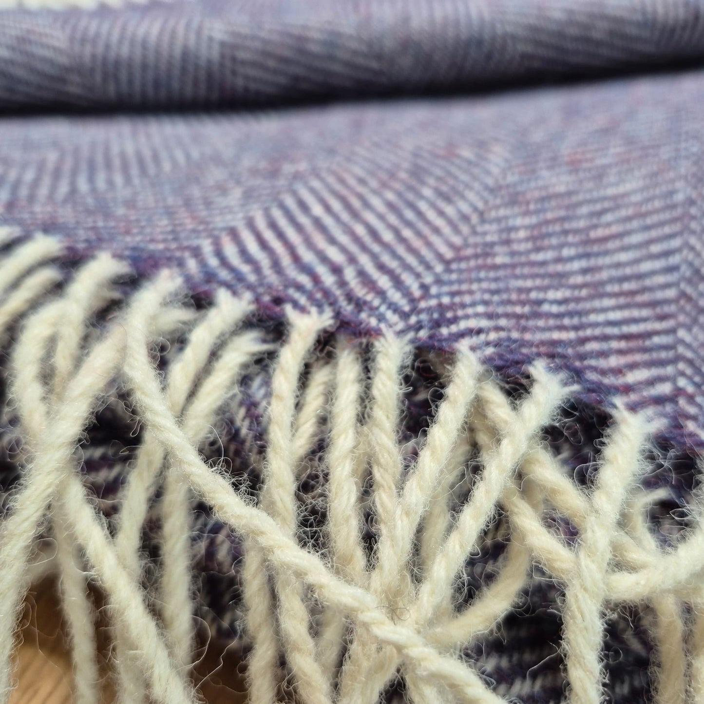 Pure Wool Throw Blanket | Herringbone | Violet