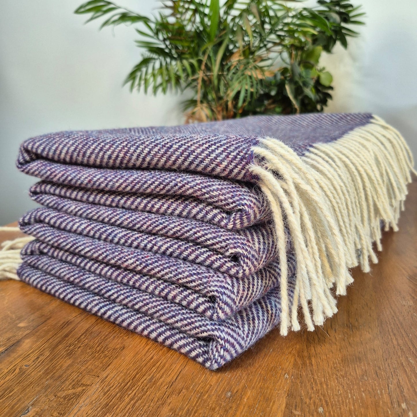 Pure Wool Throw Blanket | Herringbone | Violet