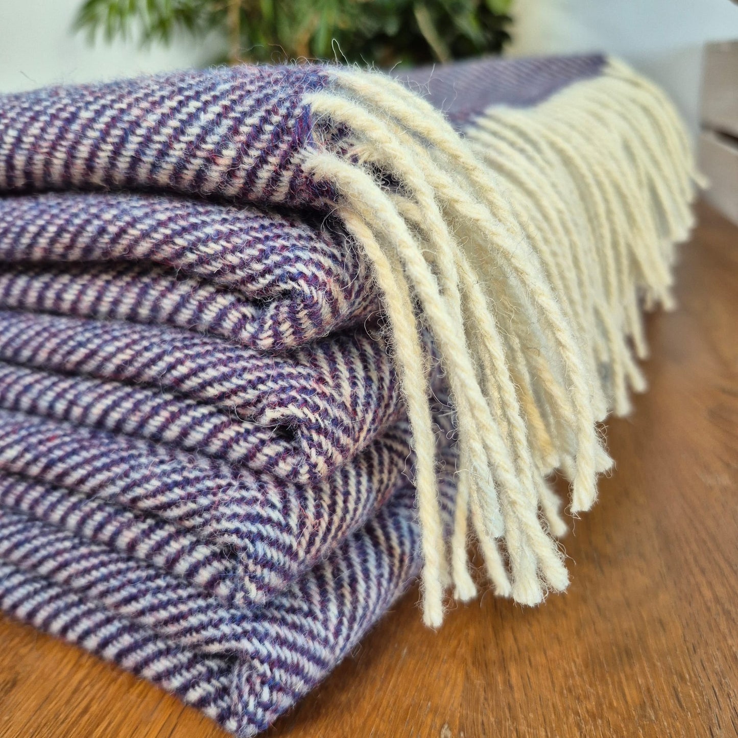 Pure Wool Throw Blanket | Herringbone | Violet