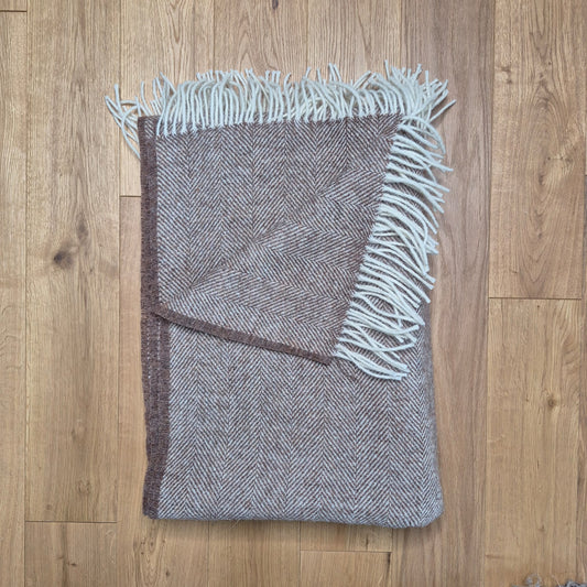Pure Wool Throw Blanket | Herringbone | Cotswold Brown