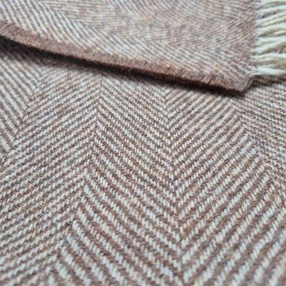 Pure Wool Throw Blanket | Herringbone | Cotswold Brown