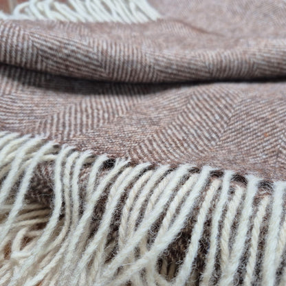 Pure Wool Throw Blanket | Herringbone | Cotswold Brown