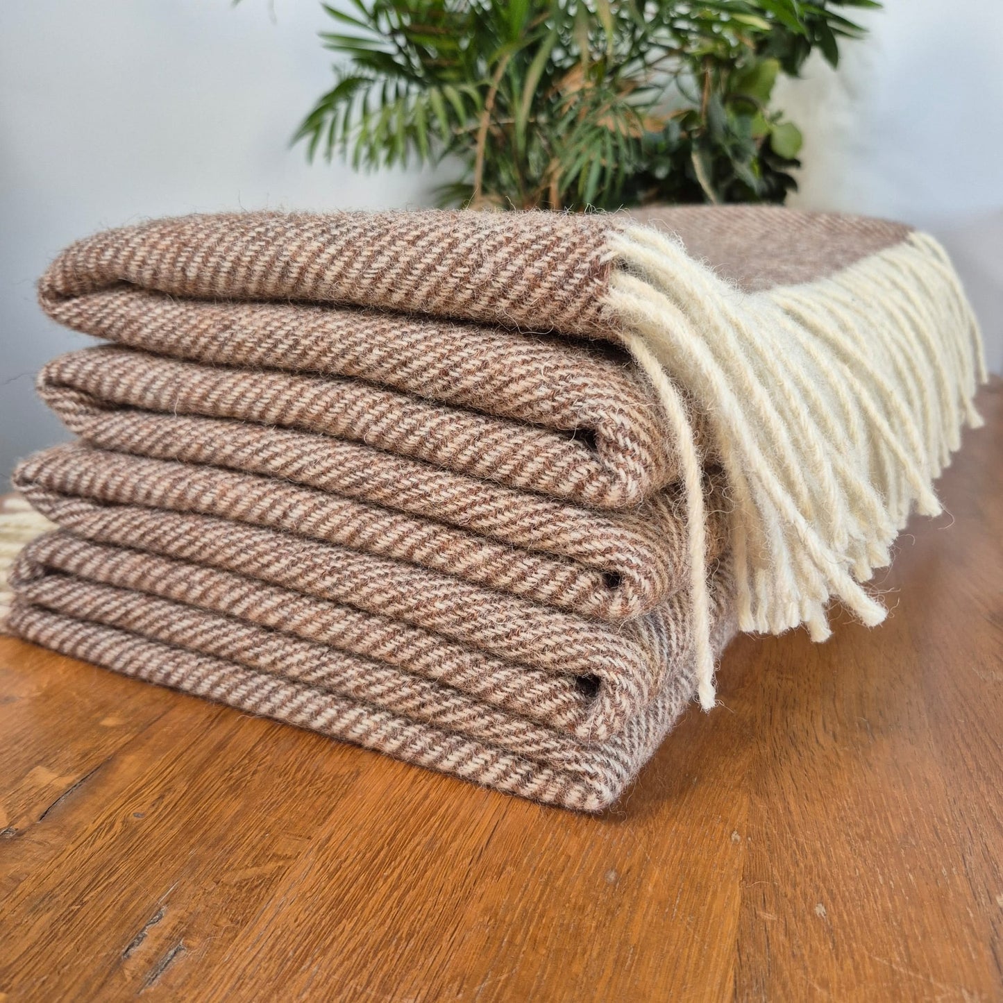 Pure Wool Throw Blanket | Herringbone | Cotswold Brown