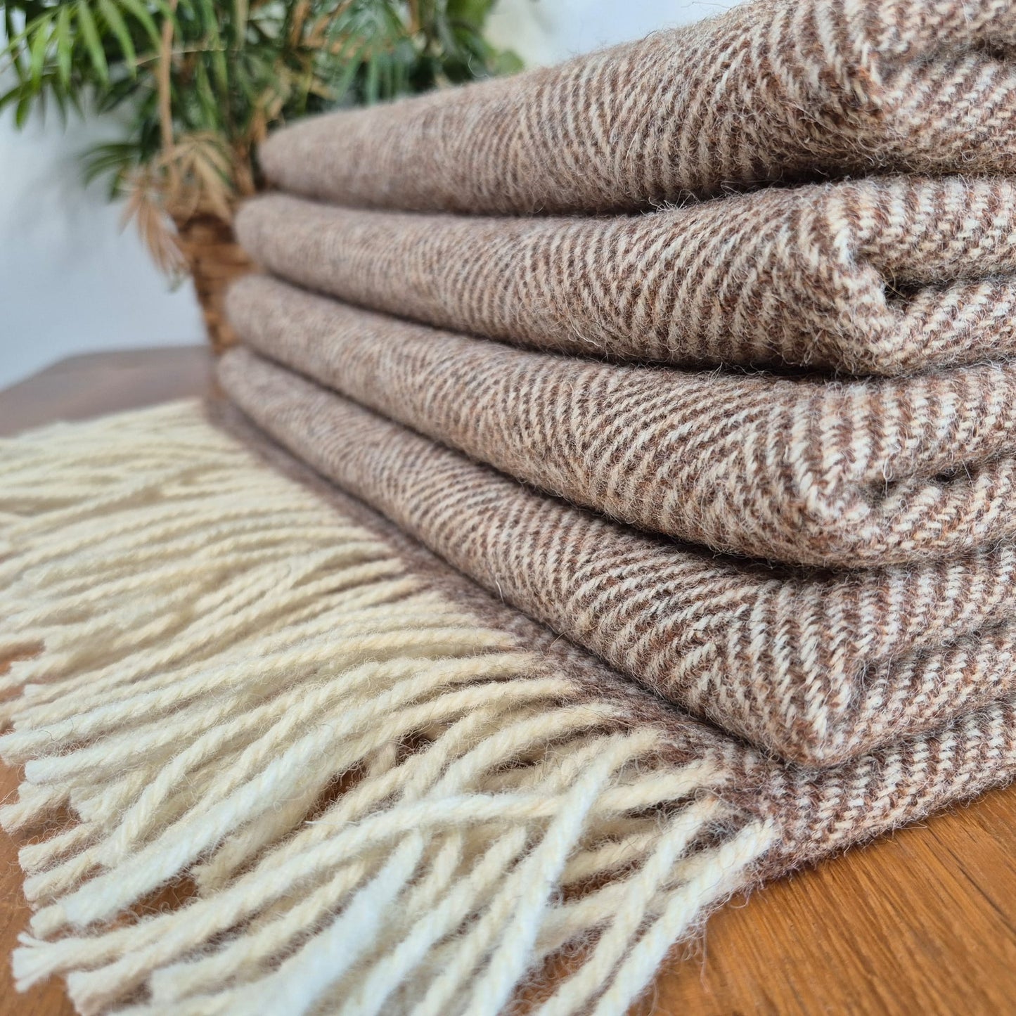 Pure Wool Throw Blanket | Herringbone | Cotswold Brown