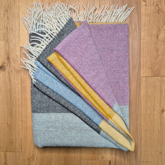 Pure British Wool Blanket Throw | Dartmoor Spring Block Stripe
