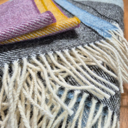 Pure British Wool Blanket Throw | Dartmoor Spring Block Stripe