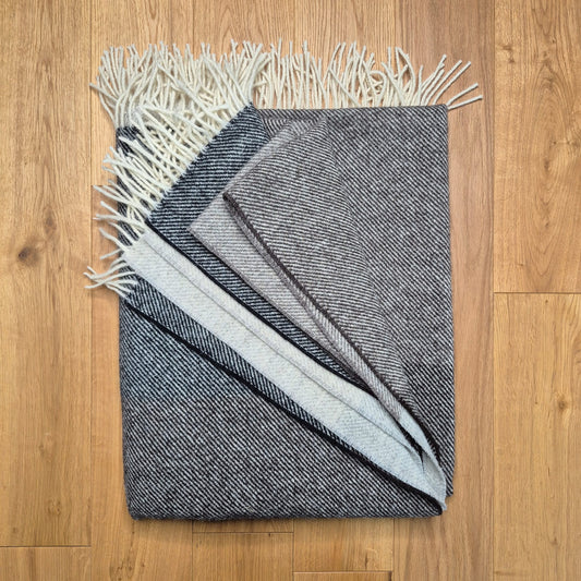 Pure British Wool Blanket Throw | Herdwick Grey Block Stripe