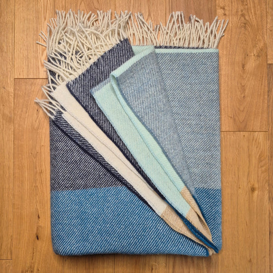 Pure British Wool Blanket Throw | Coastline Block Stripe