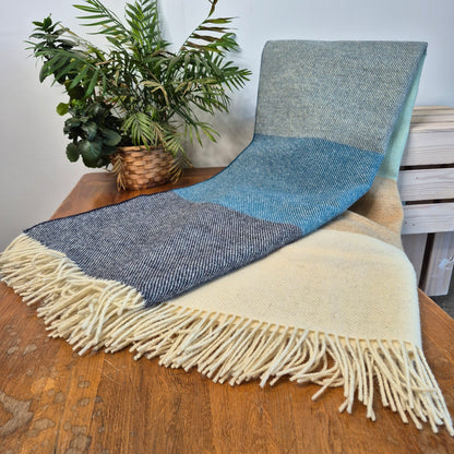 Pure British Wool Blanket Throw | Coastline Block Stripe