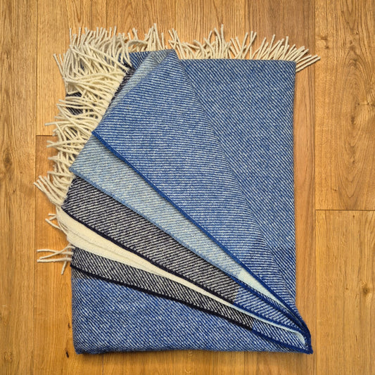 Pure British Wool Blanket Throw | Nautical Block Stripe