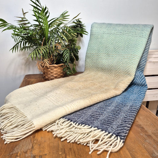 Pure British Wool Blanket Throw | Coastline Ombre