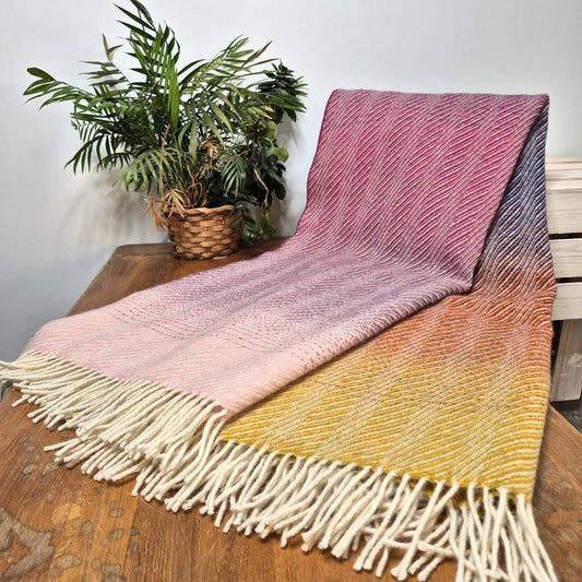 Pure British Wool Blanket Throw | Salcombe Sunset Ombre