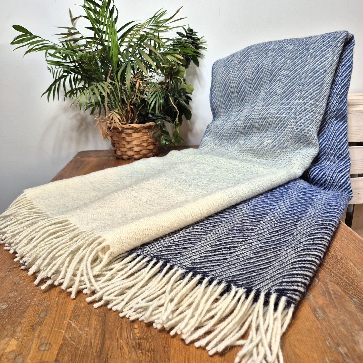 Pure British Wool Blanket Throw | Nautical Ombre