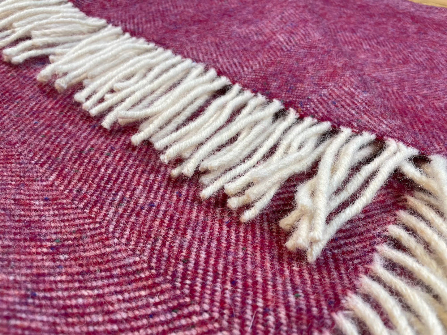 Pure Wool Herringbone Throw Blanket (Beetroot, Size: 200x146cm)