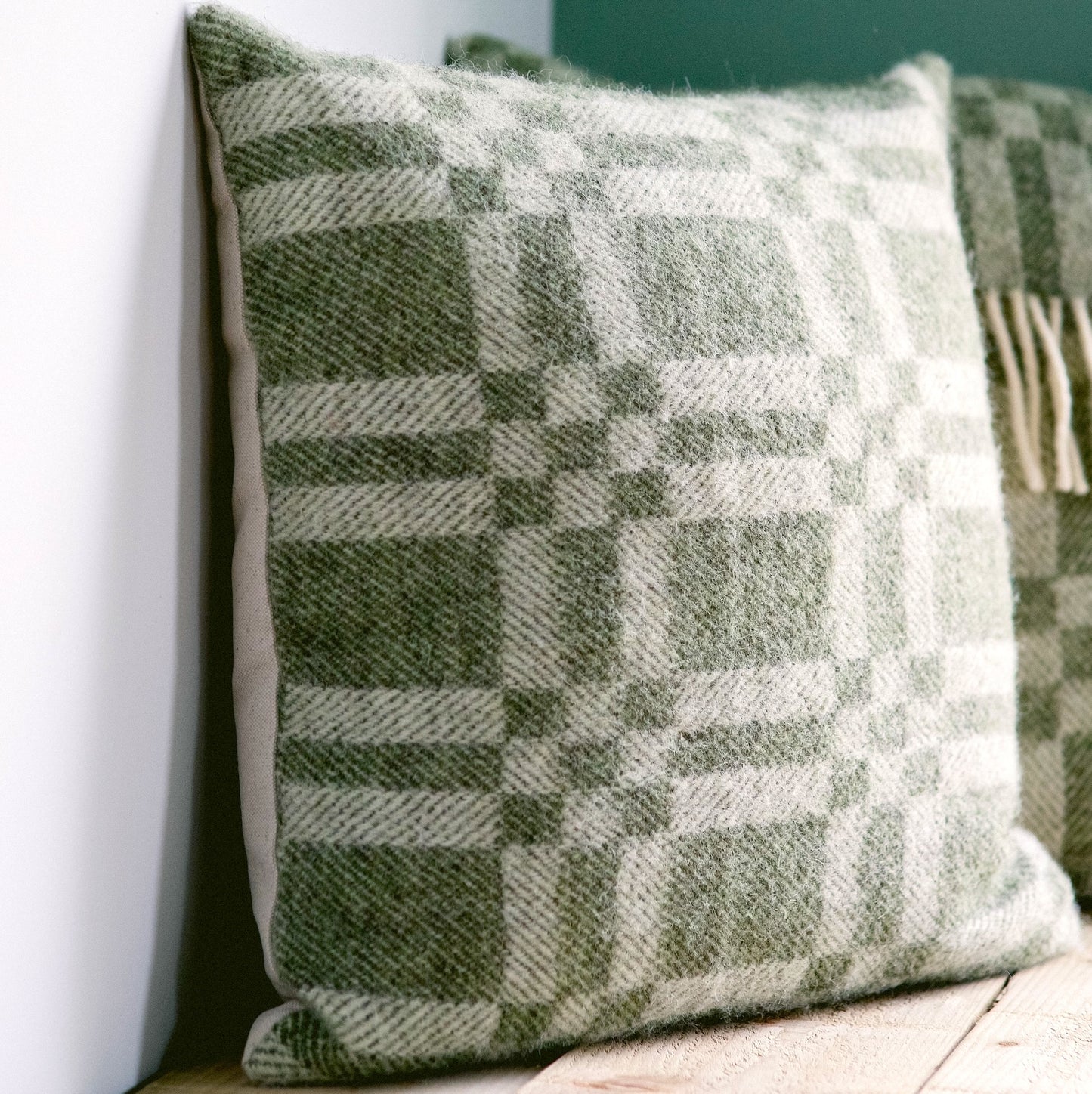 Pure Wool Cushion | Moss Green Geometric
