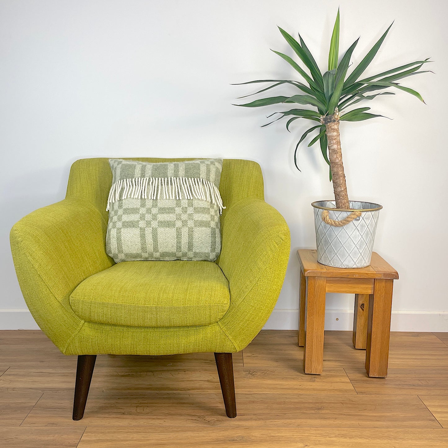 Pure Wool Cushion | Moss Green Geometric w/Fringe