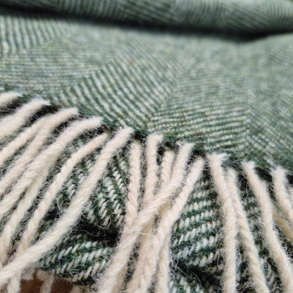 Pure Wool Throw Blanket | Herringbone | Celtic Green