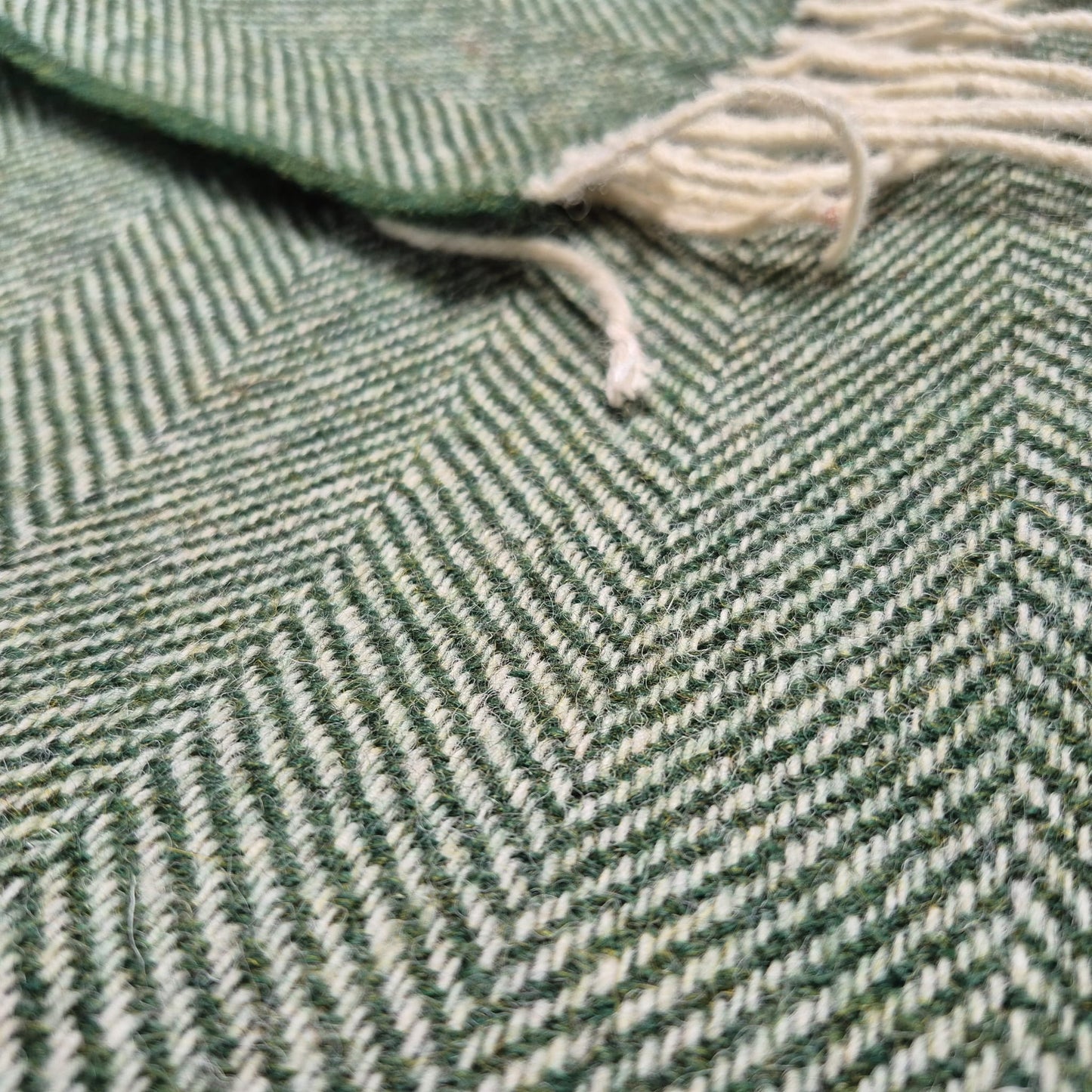 Pure Wool Throw Blanket | Herringbone | Celtic Green