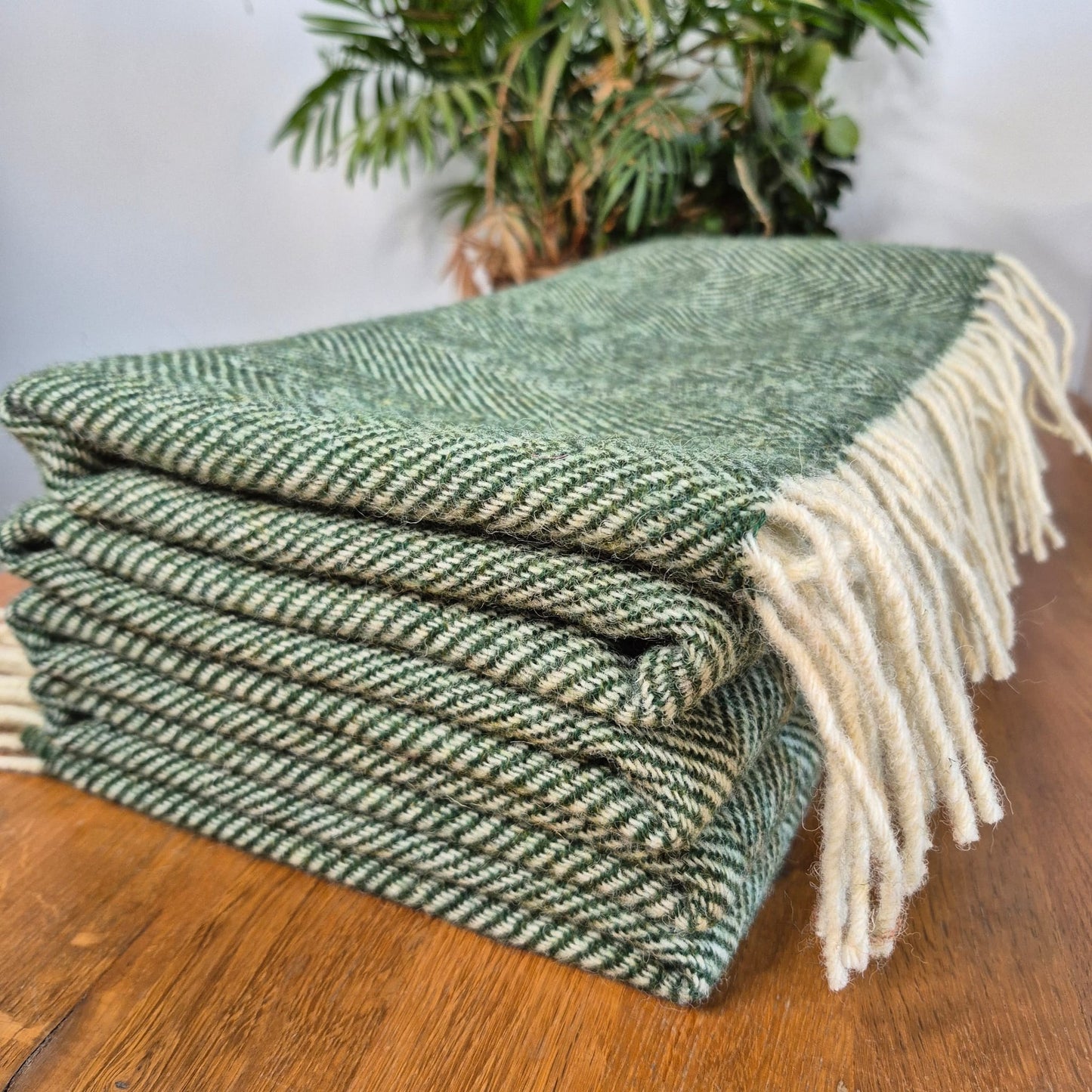 Pure Wool Throw Blanket | Herringbone | Celtic Green