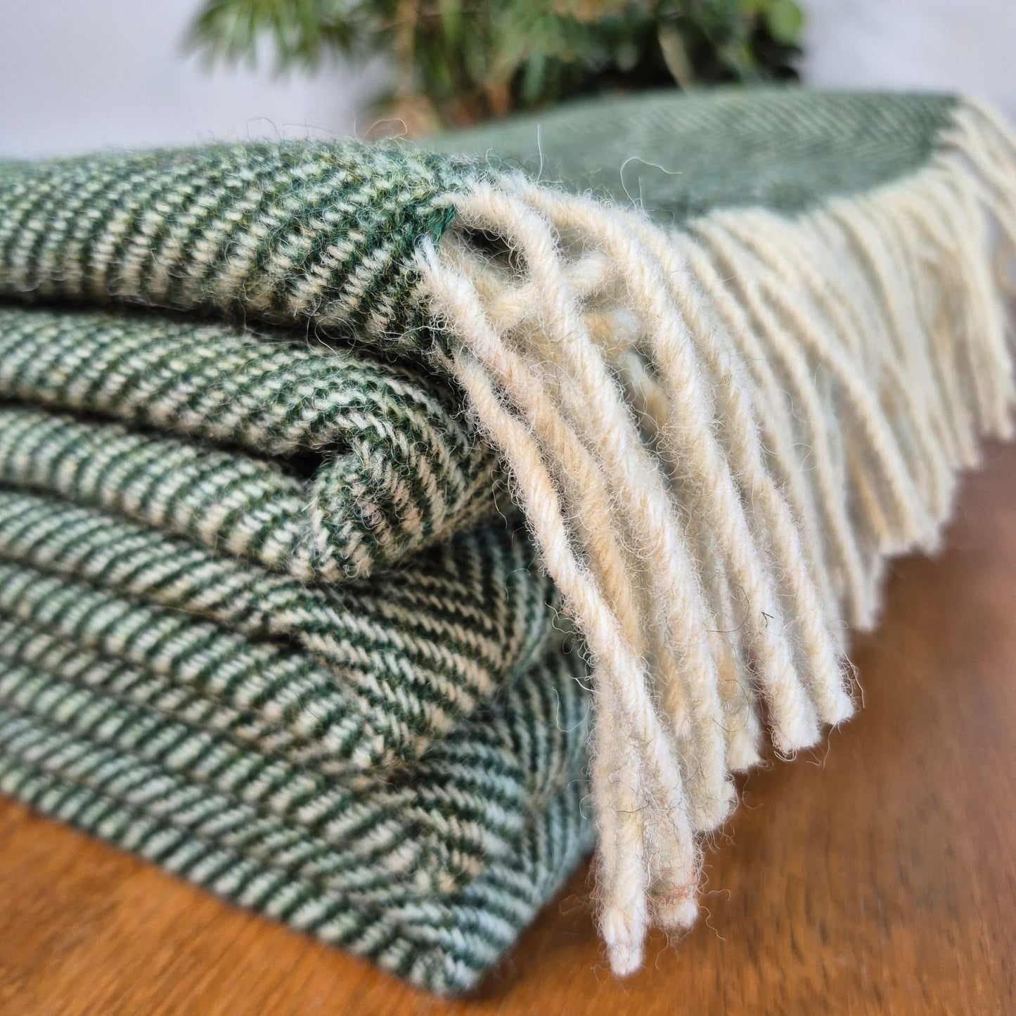Pure Wool Throw Blanket | Herringbone | Celtic Green