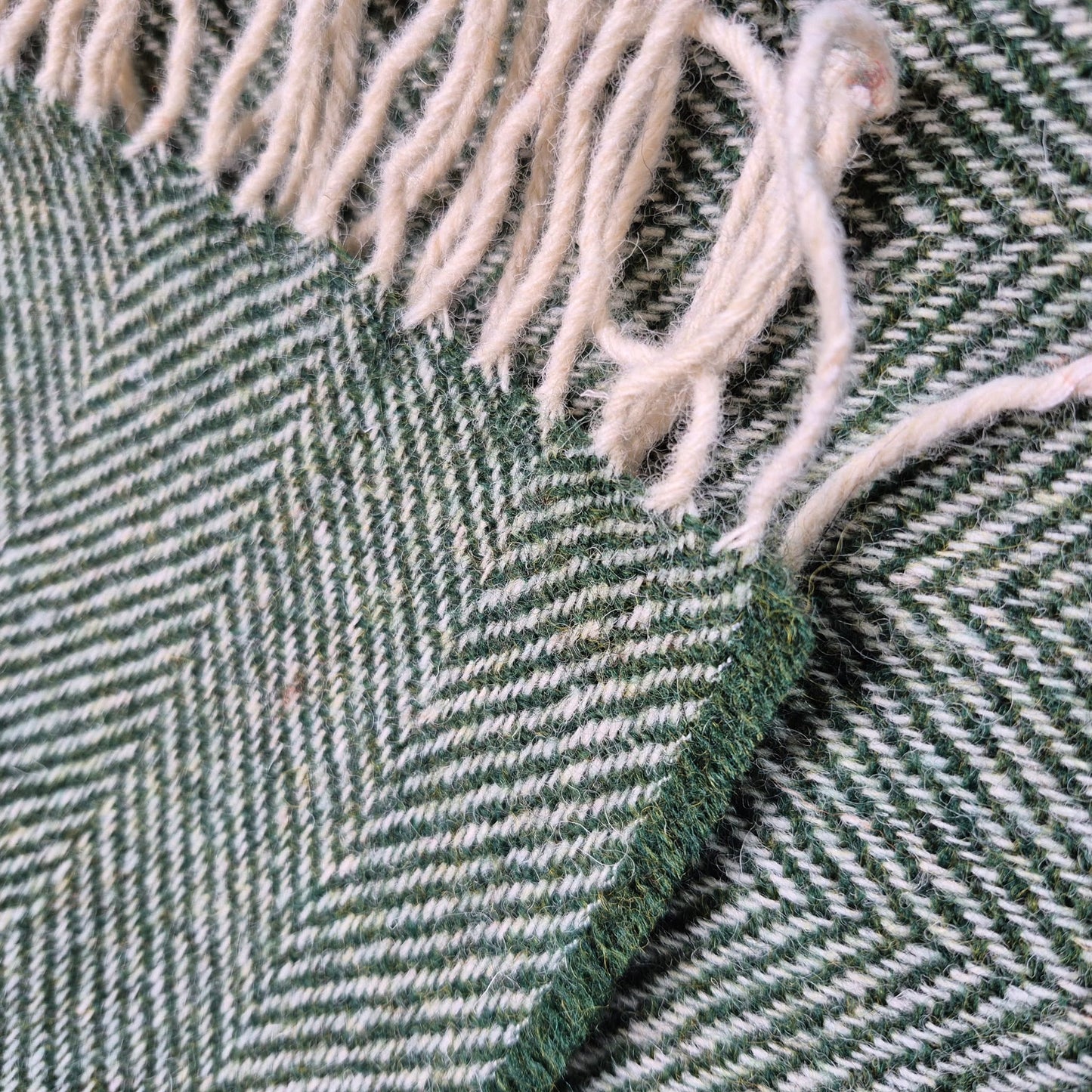 Pure Wool Throw Blanket | Herringbone | Celtic Green