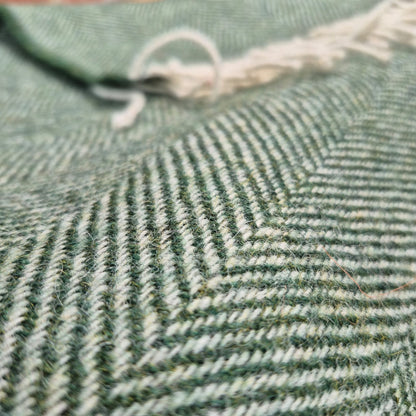Pure Wool Throw Blanket | Herringbone | Celtic Green