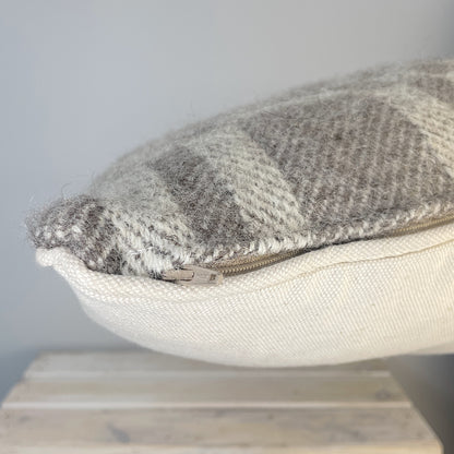 Pure Wool Cushion | Grey Geometric w/Piped Edging
