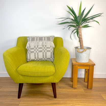 Pure Wool Cushion | Grey Inverse Geometric w/Fringe