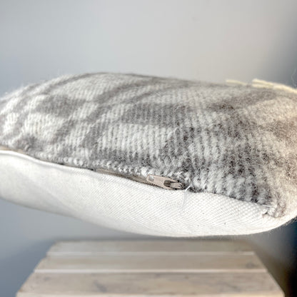 Pure Wool Cushion | Grey Inverse Geometric w/Fringe