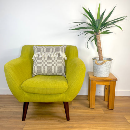 Pure Wool Cushion | Grey Geometric w/Fringe