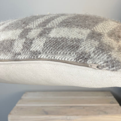 Pure Wool Cushion | Grey Geometric w/Fringe