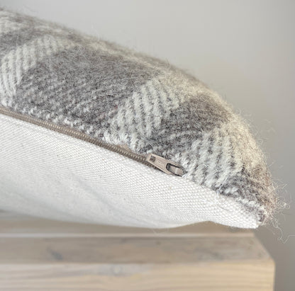 Pure Wool Cushion | Grey Geometric Squares