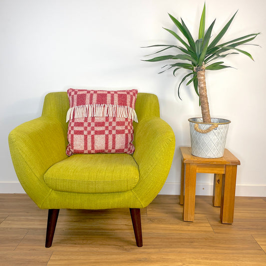 Pure Wool Cushion | Red Inverse Geometric Squares w/Fringe