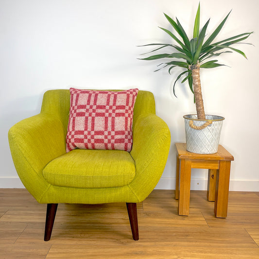 Pure Wool Cushion | Red Inverse Geometric Squares