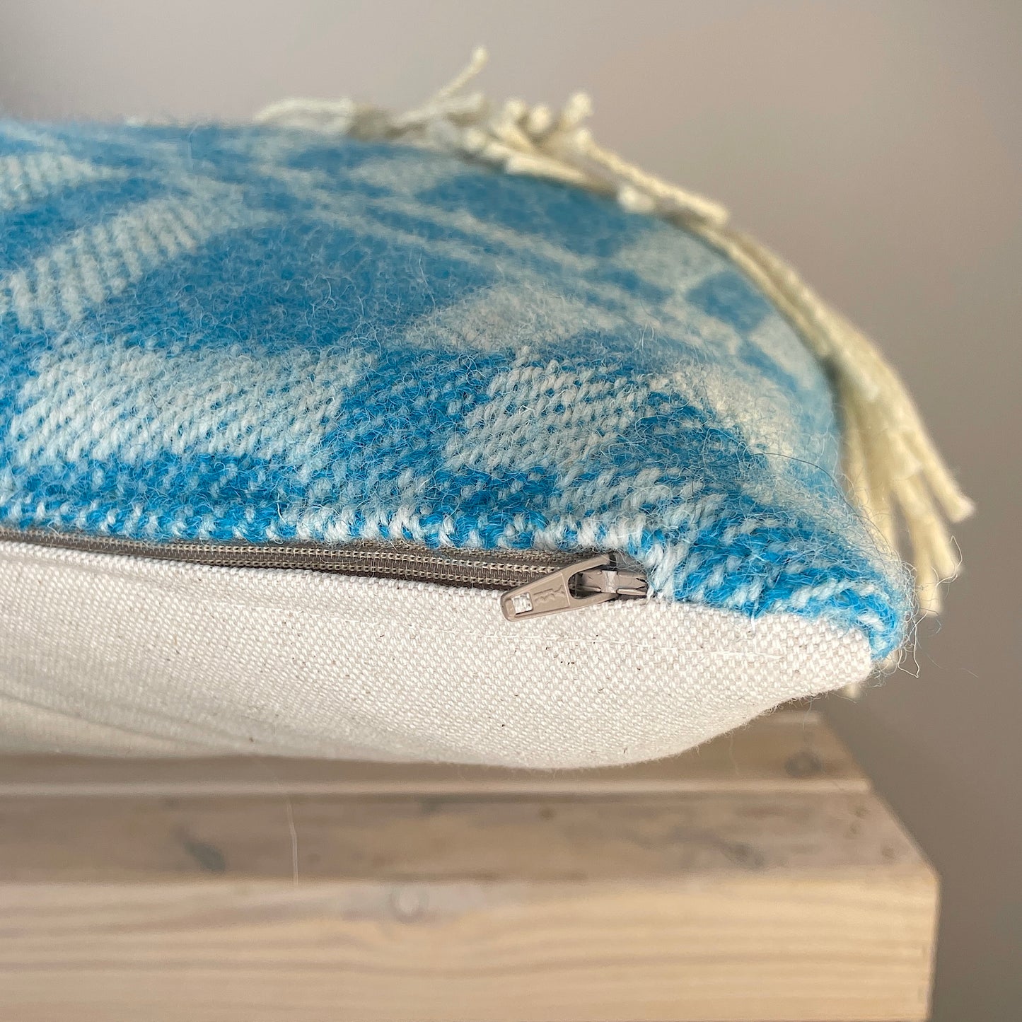 Pure Wool Cushion | Sky Blue w/Fringe