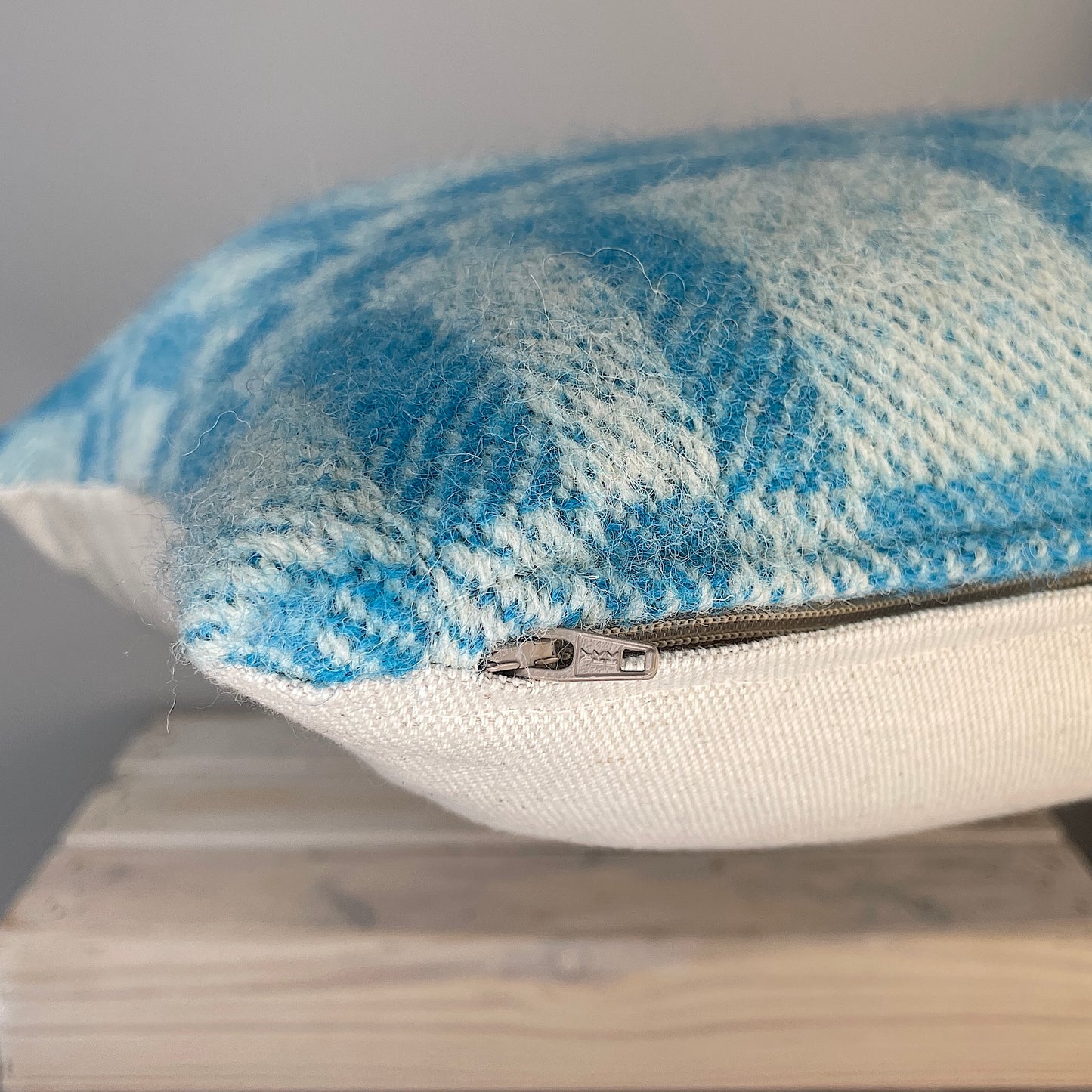 Pure Wool Cushion | Sky Blue Inverse Geometric Squares