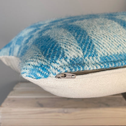 Pure Wool Cushion | Sky Blue Inverse Geometric Squares