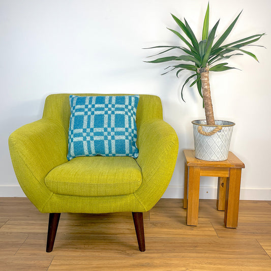 Pure Wool Cushion | Sky Blue Geometric Squares
