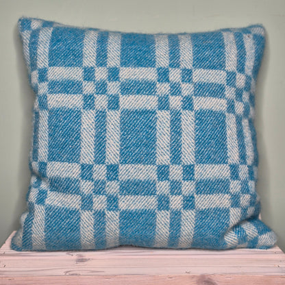 Pure Wool Cushion | Sky Blue Geometric Squares