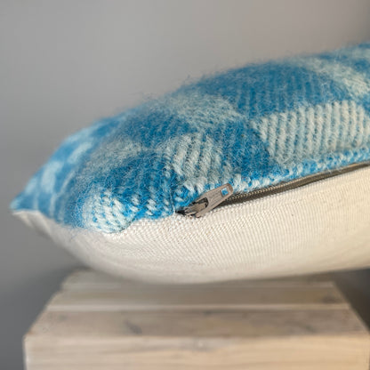 Pure Wool Cushion | Sky Blue Geometric Squares