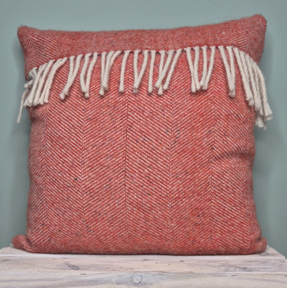 Pure Wool Cushion | Cardinal Red w/Fringe
