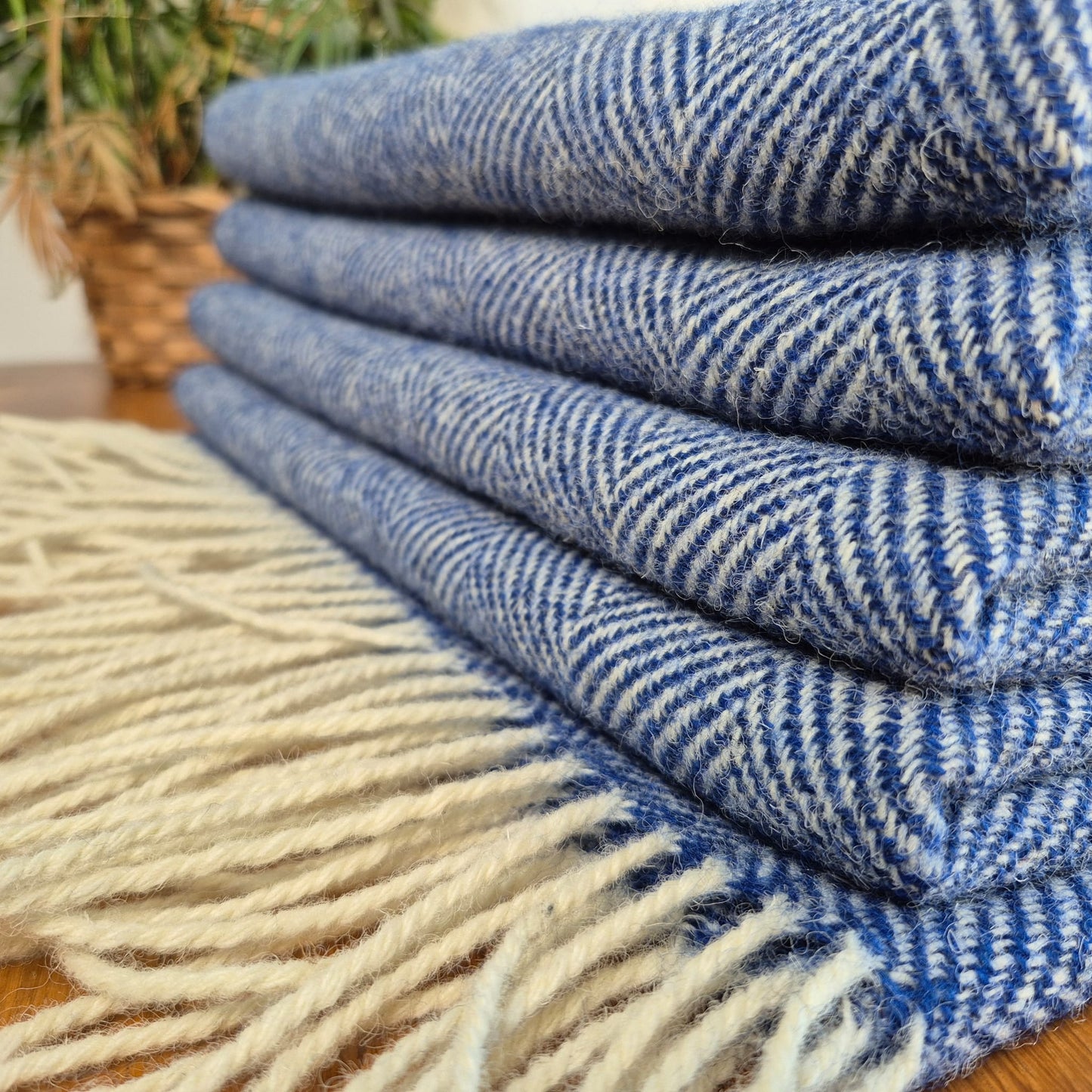 Pure Wool Throw Blanket | Herringbone | Indigo