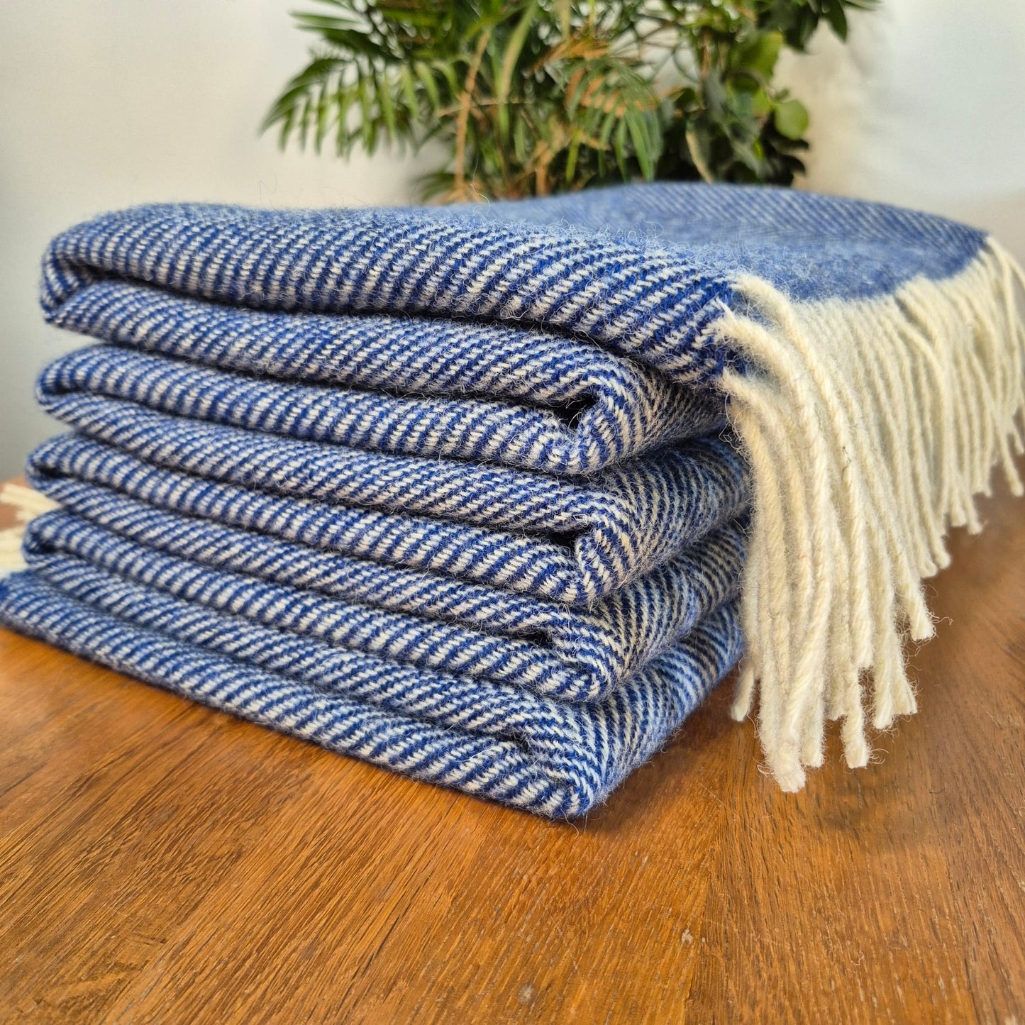 Pure Wool Throw Blanket | Herringbone | Indigo