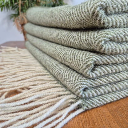 Pure Wool Throw Blanket | Herringbone | Dark Apple